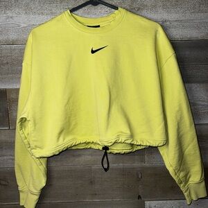 Nike Elastic Drawcord Cropped Mini Swoosh Sweatshirt - Lime Green